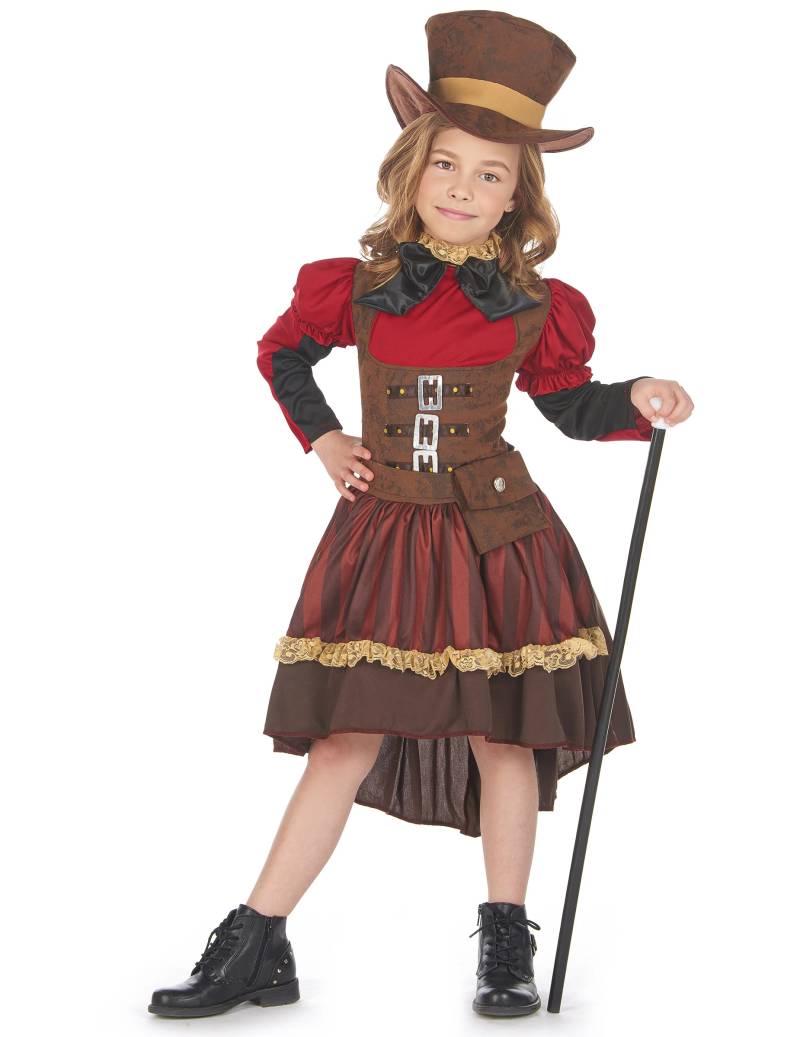Schickes Steampunk-Kostüm für Mädchen Halloweenkostüm braun-rot von KARNEVAL-MEGASTORE