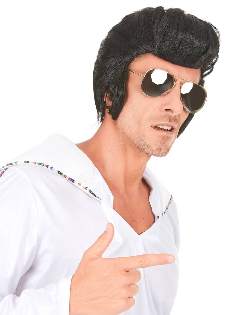 Schmusesänger 50er Jahre Rock'N'Roll Herrenperücke schwarz von KARNEVAL-MEGASTORE