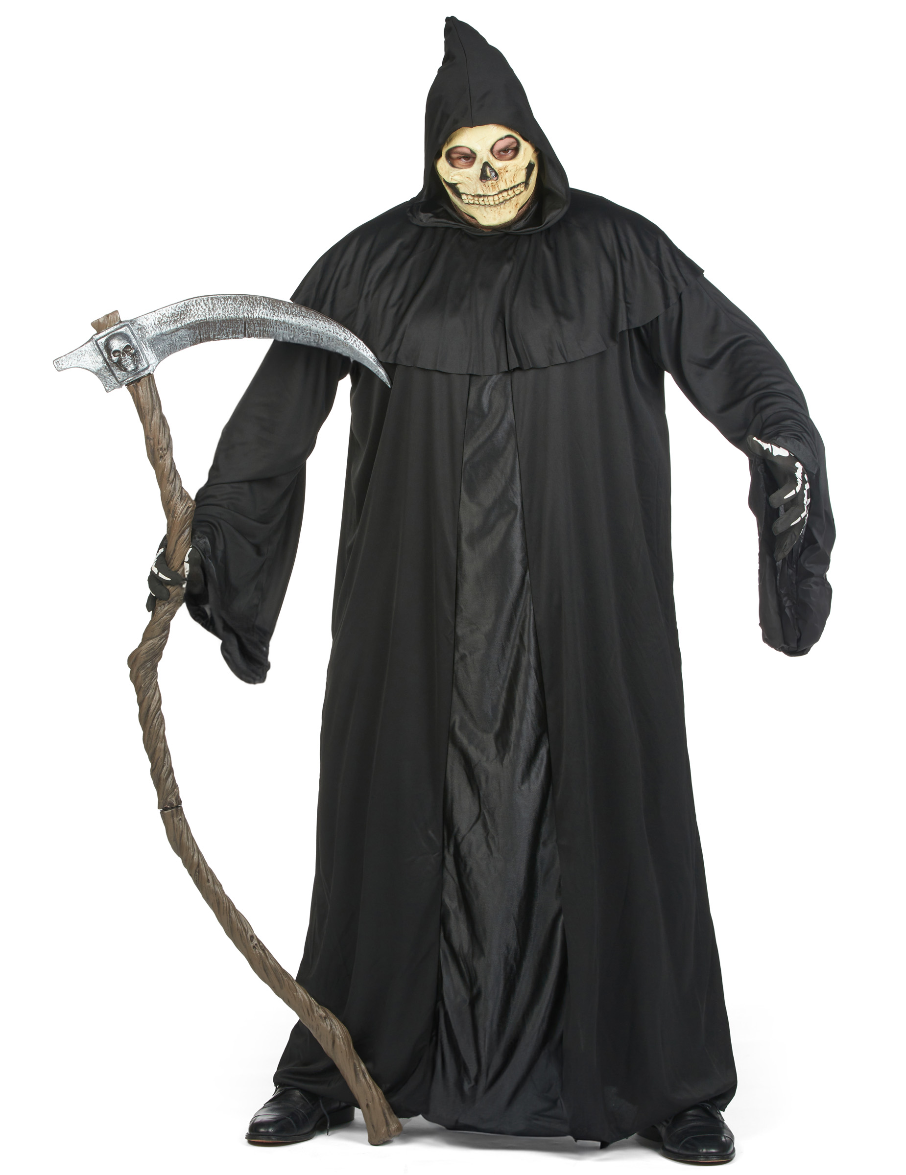 Sensenmann-Kostüm für Erwachsene Plus Size mit Kapuze schwarz von KARNEVAL-MEGASTORE
