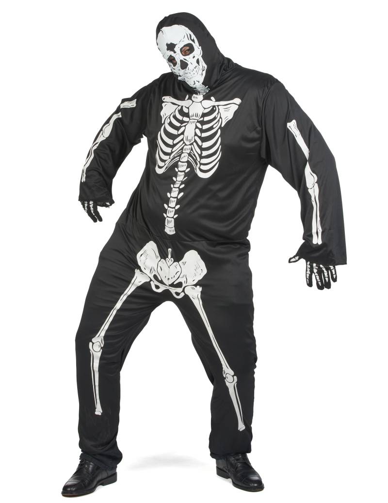 Skelett-Kostüm Plus Size für Erwachsene schwarz-weiß von KARNEVAL-MEGASTORE