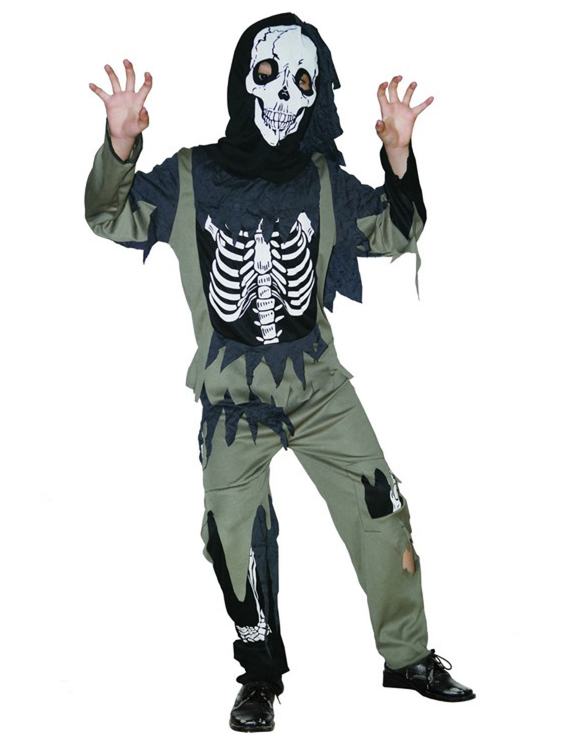 Skelett-Kostüm für Kinder Halloweenkostüm schwarz-oliv von LUCIDA
