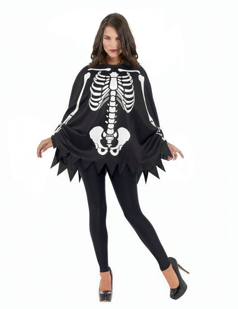 Skelett-Poncho Kostümaccessoire Halloween Día de los Muertos schwarz-weiss von KARNEVAL-MEGASTORE