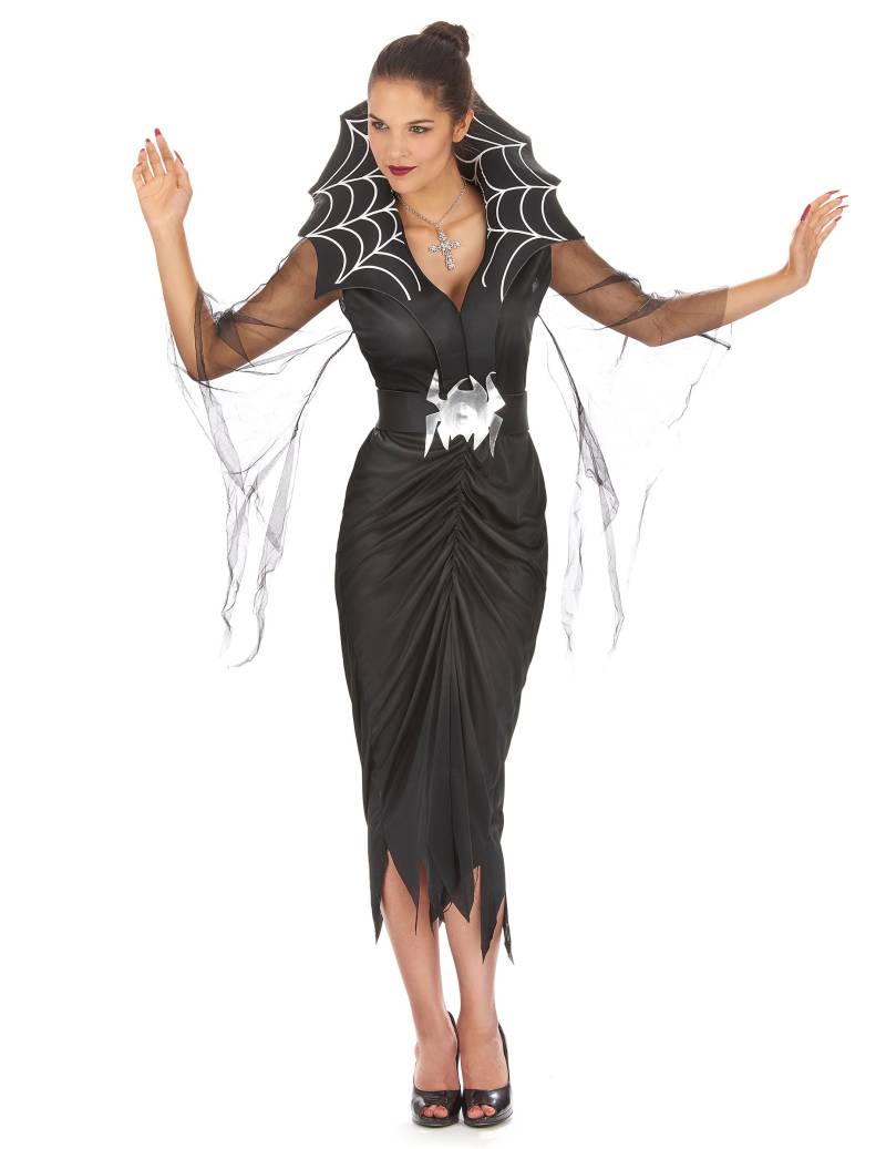 Spinnenfrau Halloween Damenkostüm schwarz-silber von KARNEVAL-MEGASTORE