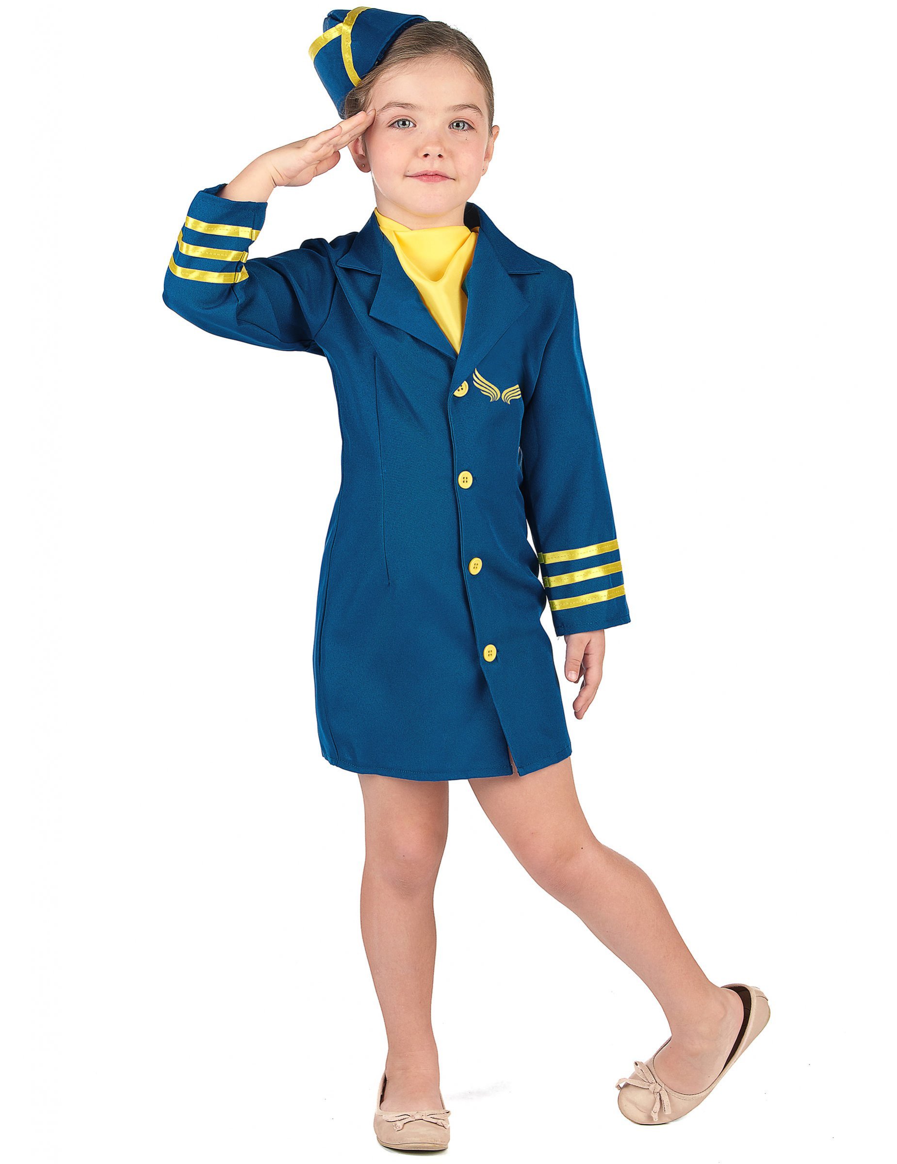 Stewardess-Kinderkostüm Flugbegleiterin blau-gelb von LUCIDA