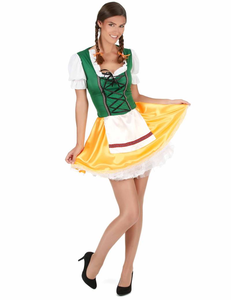 Süßes Bayerin Dirndl Damenkostüm grün-gelb-weiss von KARNEVAL-MEGASTORE