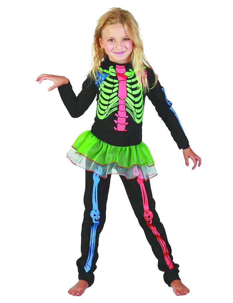 Süsses Skelett-Kinderkostüm Halloweenkostüm bunt von KARNEVAL-MEGASTORE
