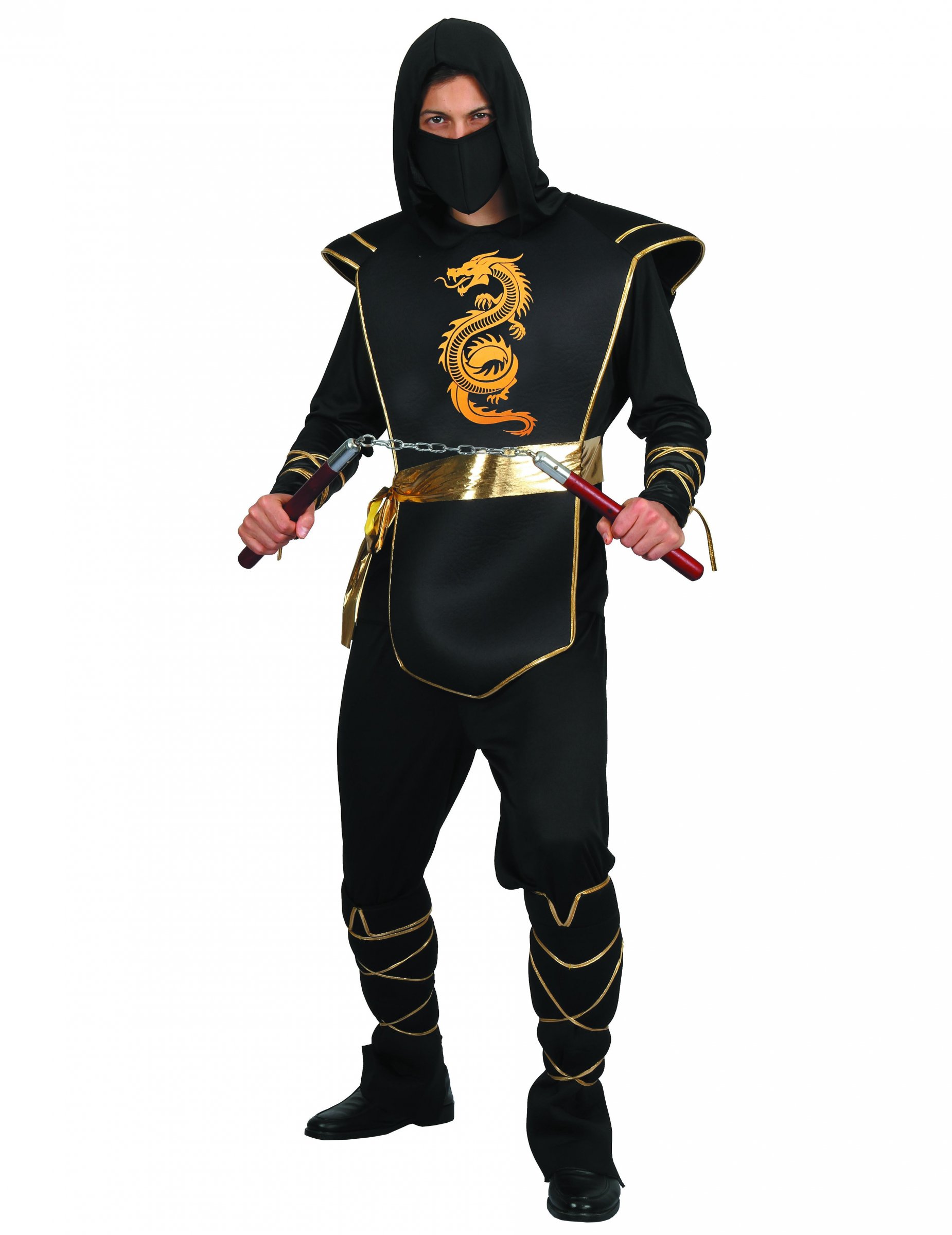 Tapferer Ninjakrieger Ninjakostüm für Herren mit Drachenmotiv schwarz-gold Tapferer Ninjakrieger Ninjakostüm für Herren mit Drachenmotiv schwarz-gold von KARNEVAL-MEGASTORE
