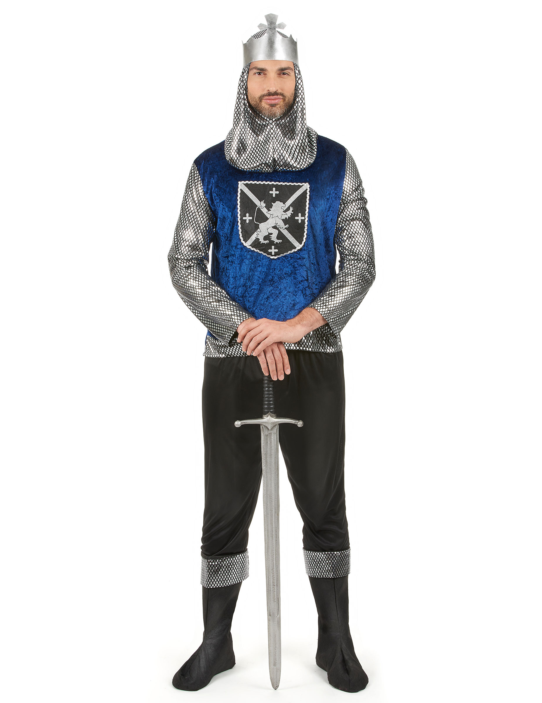 Tapferer Ritter Mittelalter-Herrenkostüm silber-blau-schwarz von KARNEVAL-MEGASTORE
