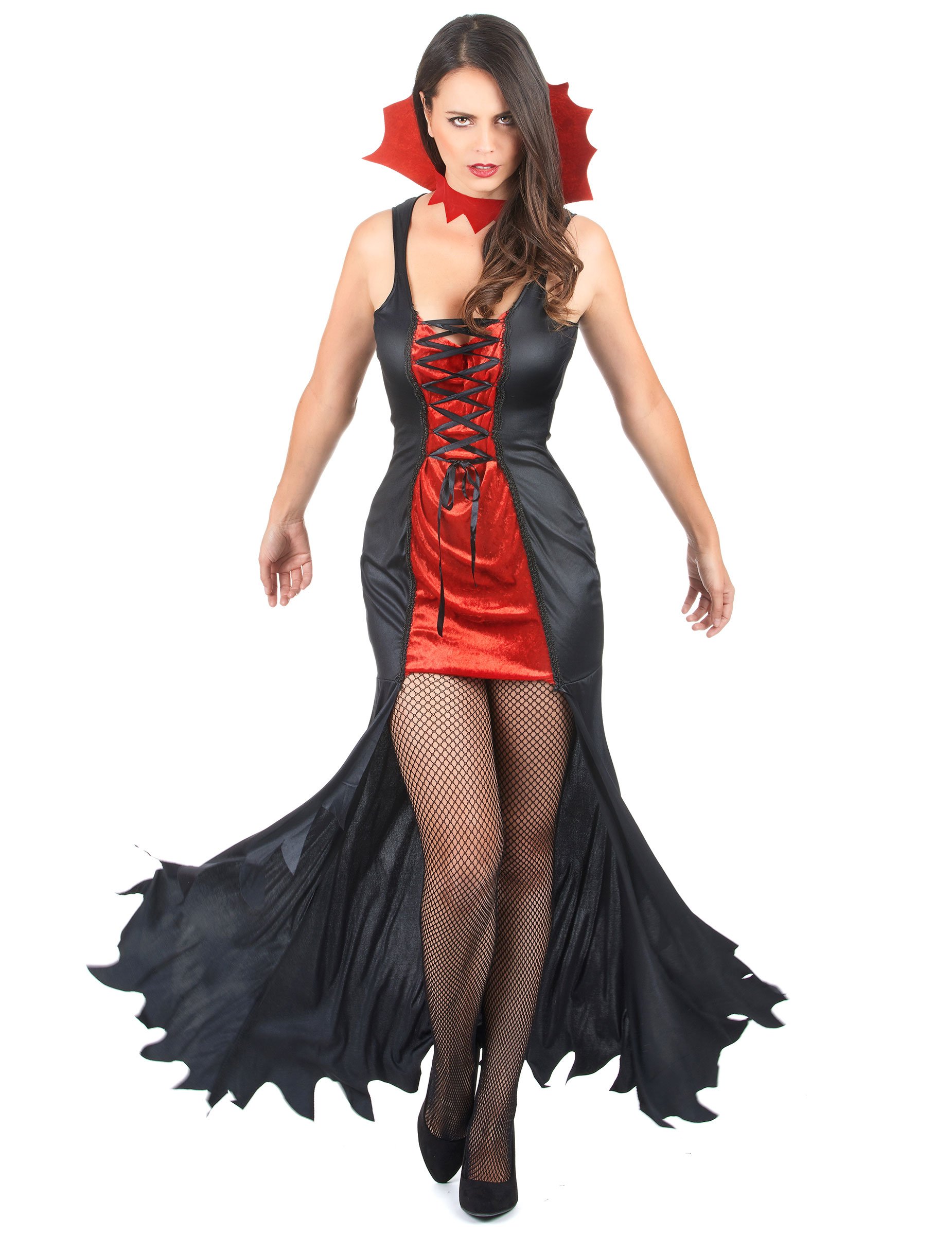 Vampirinnen Damenkostüm Halloween schwarz-rot von KARNEVAL-MEGASTORE