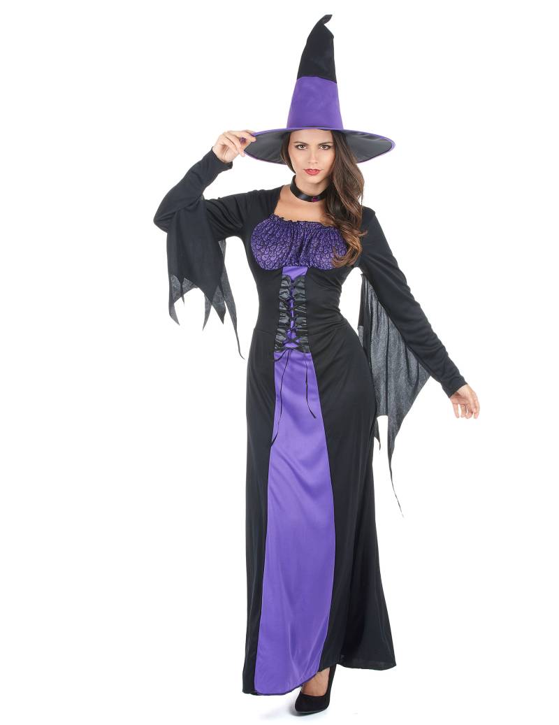 Verführerische Gothic-Hexe Damenkostüm schwarz-lila von KARNEVAL-MEGASTORE