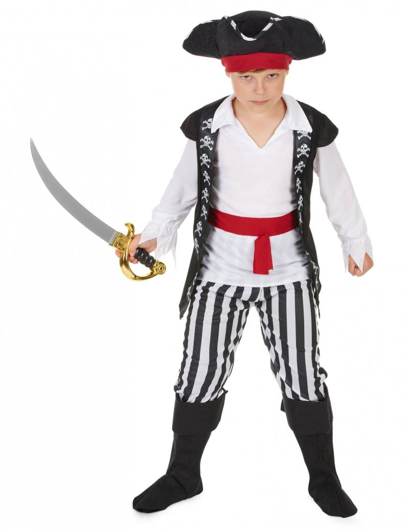 Verwegener Pirat Kinderkostüm Seeräuber schwarz-weiss von KARNEVAL-MEGASTORE