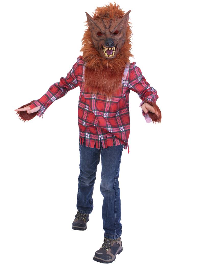 Wilder Werwolf Kinderkostüm für Halloween braun-rot-weiß von KARNEVAL-MEGASTORE