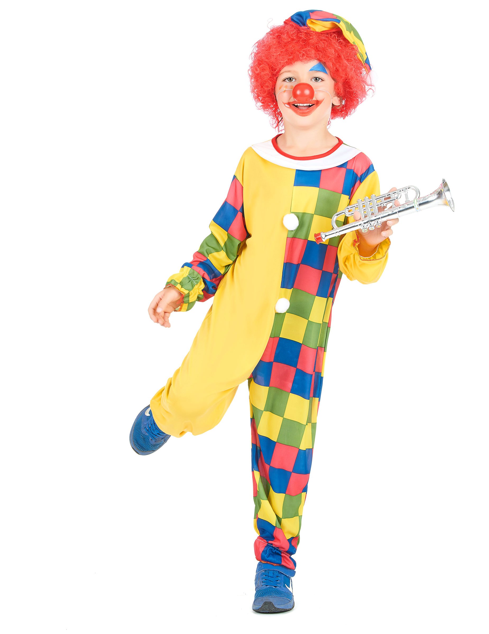 Witziges Clown-Kinderkostüm kariert gelb-bunt von LUCIDA