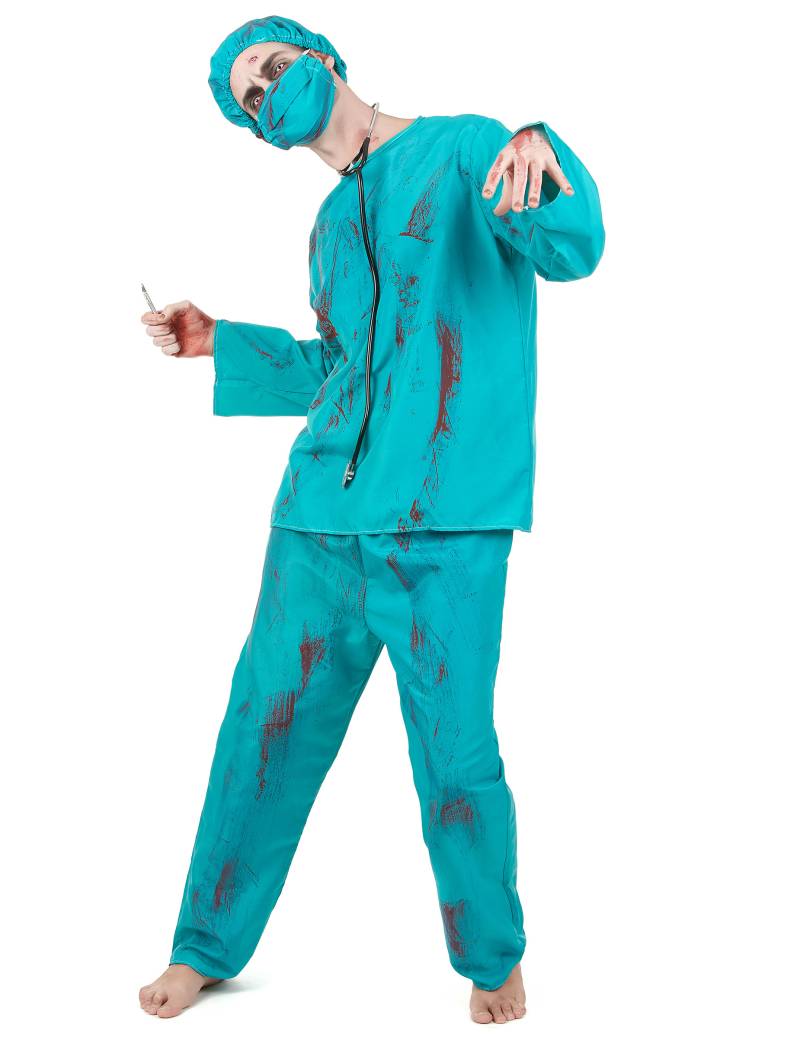 Zombie Chirurg Halloween-Herrenkostüm blau von KARNEVAL-MEGASTORE