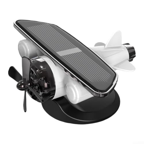 Solarbetriebenes Flugzeug-Ornament, 360 Grad solarbetriebenes Flugzeug-Armaturenbrett-Dekor, Flugzeugmodell, Auto, Innendekoration, automatisches rotierendes Display (weiß) von LUCKCDUO