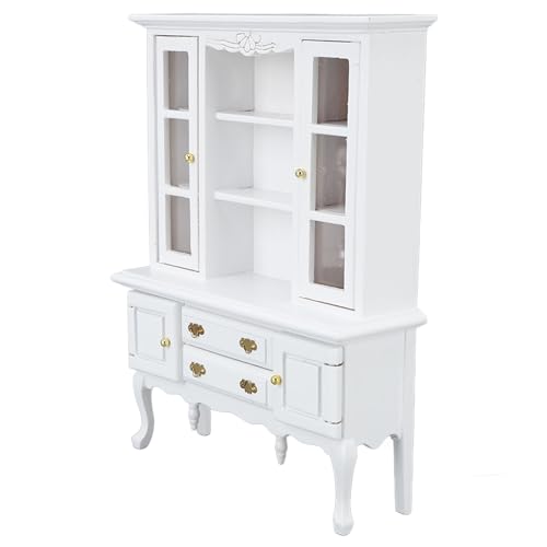 LUCKDANO Dollhouse Bücherregal, Dollhouse Möbelpuppenhauszubehör 1:12 Skala Holzschrankbuchhandel Ausstellungsschelfpuppenhaus Möbelschrank für DIY Wohnzimmer (White) von LUCKDANO