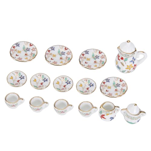 LUCKDANO Miniaturporzellan Tee -Set, Miniaturen Dollhouse Porzellan Tee Tasse Set Miniaturdekor Dessert Gebäckkuchen Tisch Dekor Teller Puppenhaus Küchenzubehör Puppenhaus Miniatur Miniatur von LUCKDANO