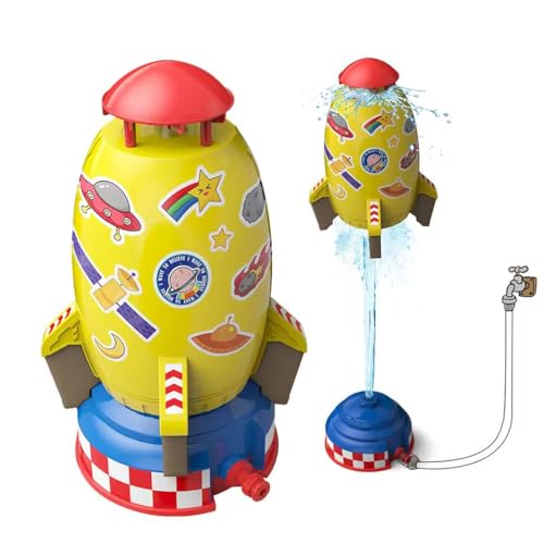 2025 Rocket Sprinkler – Ultimate Summer Water Toy for Kids, Wassersprinkler Rakete, Wasserrakete Sprinkler für Kind, Water Rocket Sprinkler, Outdoor Rasensprenger Garten Spielzeug (Gelb) von LUCKKY