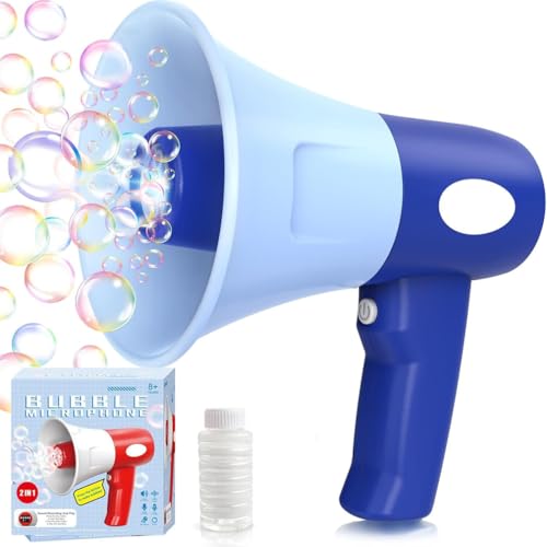 Bubble Machine Toys, 2025 Seifenblasenmikrofon-Spielzeug, Seifenblasenpistole mit LED-Licht und Musik, Seifenblasenmaschine für Kinder, Sommer Outdoor Spielzeug für Party (Blau) von LUCKKY