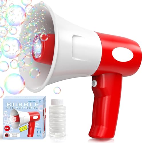 Bubble Machine Toys, 2025 Seifenblasenmikrofon-Spielzeug, Seifenblasenpistole mit LED-Licht und Musik, Seifenblasenmaschine für Kinder, Sommer Outdoor Spielzeug für Party (Rot) von LUCKKY