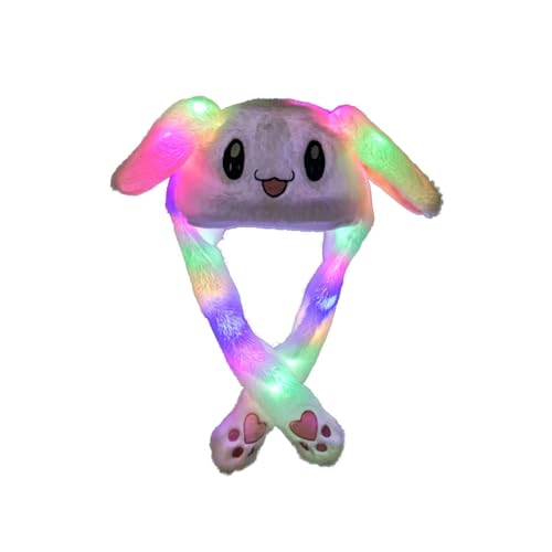Cartoon-Häschenhut mit beweglichen Ohren,LED Glowing Plushy Rabbit Hat,Lustige Plüsch-Häschen-Hut-Kappe,Mütze mit Beweglichen Ohren,Niedlicher Leuchtender Hasen Plüsch Hut für Cosplay,Party (Weiß) von LUCKKY