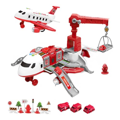 Kiddycorner Megaplane, Megaplane Toy, Transport Flugzeug Spielzeug, Flugzeug Spielzeug Auto Set, Auto Spielzeug Kinder, DIY Flugzeug Spielset mit Verkehrsschilder, Lernspielzeug für Kinder (Rot) von LUCKKY
