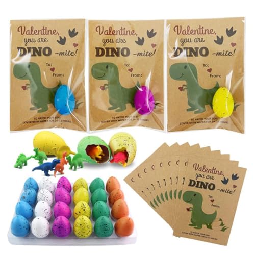 LUCKKY 24 Pcs Dinosaur Egg Hatching Card, 24 Stück Dinosaurier-Ei-Schlupfkarte, Dino-Ei-Schlüpfkarte, Spielzeug Für Schlüpfende Wachsende Dinosaurier, Schlüpfendes Dino-Ei Wächst In Wasserspalte von LUCKKY