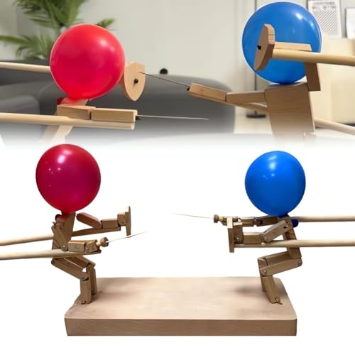 LUCKKY Balloon Bamboo Man Battle - 2024 New Handmade Wooden Fencing Puppets, Ballon-Bambus-Mann-Schlacht, Holz-Bots-Kampfspiel für 2 Spieler, Holzkämpfer mit Ballonkopf, Desktop-Kampfspiel von LUCKKY