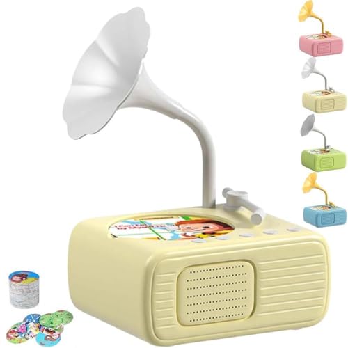 Sweako Kids Phonograph with 96 Cards,Kinder-Grammophon mit 96 Karten,Plattenspieler Grammophon-Spielzeug Für Kleinkinder,Musikplayer,Kindergeschichten-Musikspieler,Lernspielzeug für Kinder (Beige) von LUCKKY