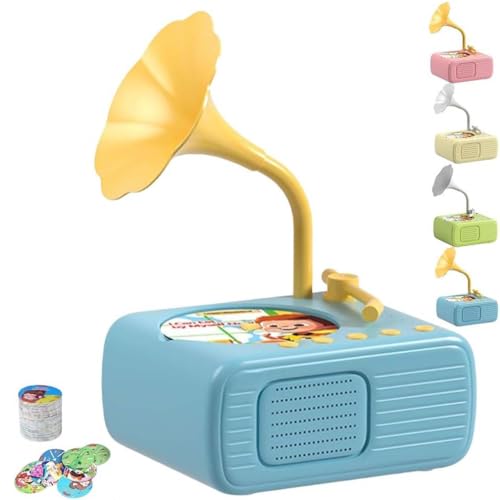 Sweako Kids Phonograph with 96 Cards,Kinder-Grammophon mit 96 Karten,Plattenspieler Grammophon-Spielzeug Für Kleinkinder,Musikplayer,Kindergeschichten-Musikspieler,Lernspielzeug für Kinder (Blau) von LUCKKY