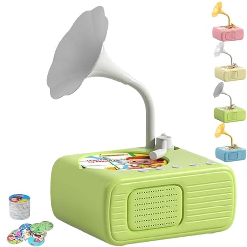 Sweako Kids Phonograph with 96 Cards,Kinder-Grammophon mit 96 Karten,Plattenspieler Grammophon-Spielzeug Für Kleinkinder,Musikplayer,Kindergeschichten-Musikspieler,Lernspielzeug für Kinder (Grün) von LUCKKY