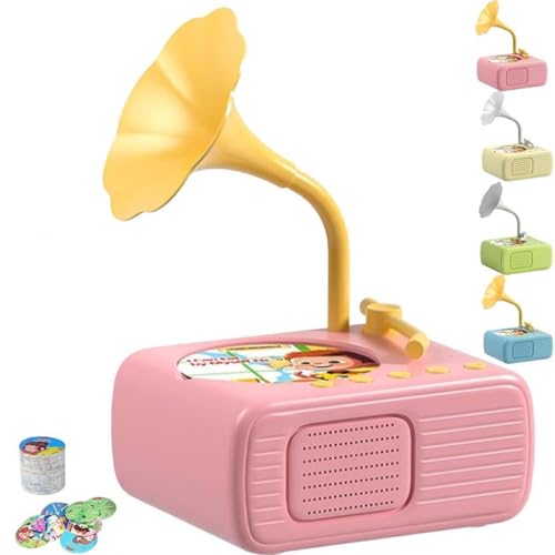 Sweako Kids Phonograph with 96 Cards,Kinder-Grammophon mit 96 Karten,Plattenspieler Grammophon-Spielzeug Für Kleinkinder,Musikplayer,Kindergeschichten-Musikspieler,Lernspielzeug für Kinder (Rosa) von LUCKKY