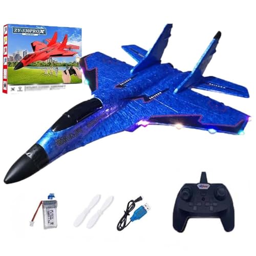 ZY 530 Pro Rc Plane, ZY 530 Pro RC-Flugzeug, 2.4GHz Ferngesteuertes Flugzeug, 2 Kanal Rc Segelflugzeuge mit 360° Stunt Spin und Licht, Schaumstoff-Flugzeugs Modell für Kinder (Blau) von LUCKKY