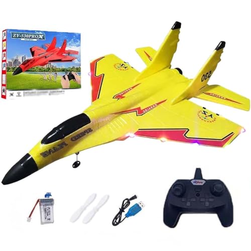 ZY 530 Pro Rc Plane, ZY 530 Pro RC-Flugzeug, 2.4GHz Ferngesteuertes Flugzeug, 2 Kanal Rc Segelflugzeuge mit 360° Stunt Spin und Licht, Schaumstoff-Flugzeugs Modell für Kinder (Gelb) von LUCKKY