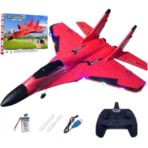 ZY 530 Pro Rc Plane, ZY 530 Pro RC-Flugzeug, 2.4GHz Ferngesteuertes Flugzeug, 2 Kanal Rc Segelflugzeuge mit 360° Stunt Spin und Licht, Schaumstoff-Flugzeugs Modell für Kinder (Rot) von LUCKKY