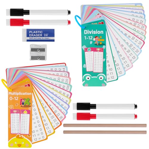 Lernkarten mit 30 Blatt, 0–12 Multiplikationstabellen für Kinder, 1–12 Unterteilungen, mit 4 trocken abwischbaren Markern, geeignet für Kinder der Klassen 1 bis 5, um grundlegende Berechnungen zu üben von LUCKNIGHT