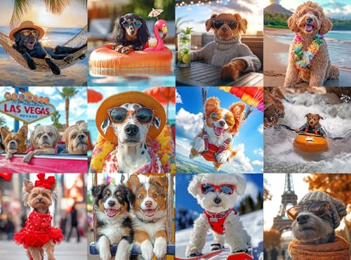 Lucky Puzzles - Dogs Gone Wild - Vacation Edition - 1000 Teile Puzzle für Erwachsene | Lustiges und skurriles Hundepuzzle | Bestes Urlaubspuzzle für Hundeliebhaber von LUCKY PUZZLES ESTD 2020