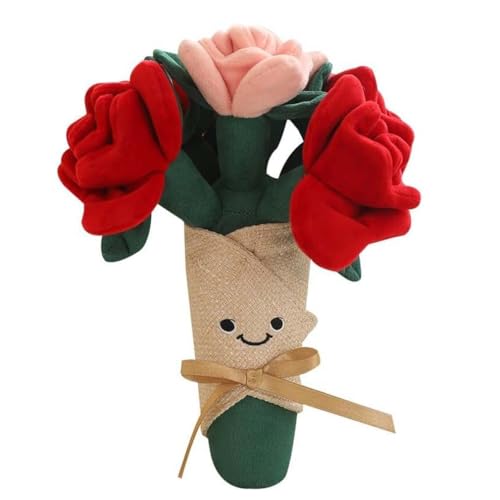 LUCKYKUN ,Niedliches Plüsch-Bouquet,Plüschtier mit Blumen,gemütliches Plüsch-Blumenkissen mit Plüsch-Blumenstrauß,Valentinstag Plüsch Blumen,Süße Geschenke für Ehefrau,Mutter (Rosa) (Rot) von LUCKYKUN