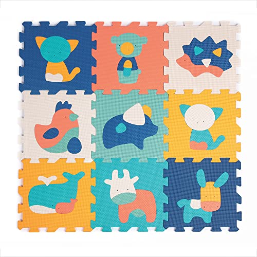 LUDI 10023 9 Schaumstoff-Fliesen mit Tiermotiven – Bodenmatte – Riesiges Puzzle – ab 10 Monaten Schaumstofffliesen, Multicolores von LUDI