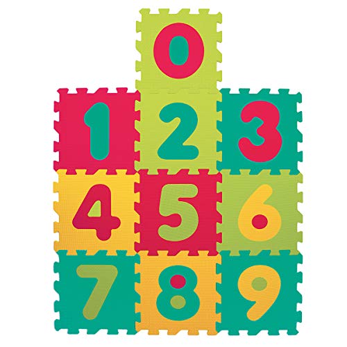 LUDI - Dickes Grundblatt und Lernspielzeug - 1053 - Riesenpuzzle mit Figurenmustern - ab 10 Monaten - Set aus 10 mehrfarbigen Schaumfliesen und 10 Elementen zum Erlernen des Zählens. von LUDI