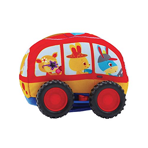 Ludi | 30049 | Mini Bus| Reibungsbetriebener Retro Minivan | Für die Entwicklung der Feinmotorik | Fleece Spielzeug | Waschbar | Ab 18 Monaten von LUDI