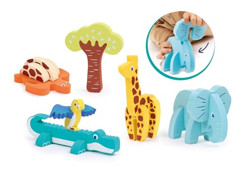 Ludi - 3D-Schaum-Puzzle – Erlebnis-Spielzeug – Bauspiel – ab 18 Monaten – regt die Motorik an und entwickelt die Vorstellungskraft – 18 Teile aus Schaumstoff zum Zusammenbauen – 5 Savannentiere und 1 von LUDI