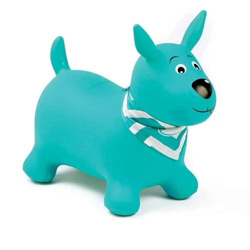 Ludi - Blauer Hüpfhund – 58 x 27 x 48 cm – dynamisches Spielzeug aus PVC mit ergonomischen Griffen und personalisierbarem Bandana – für drinnen und draußen – inkl. Aufblassystem – ab 10 Monaten von LUDI