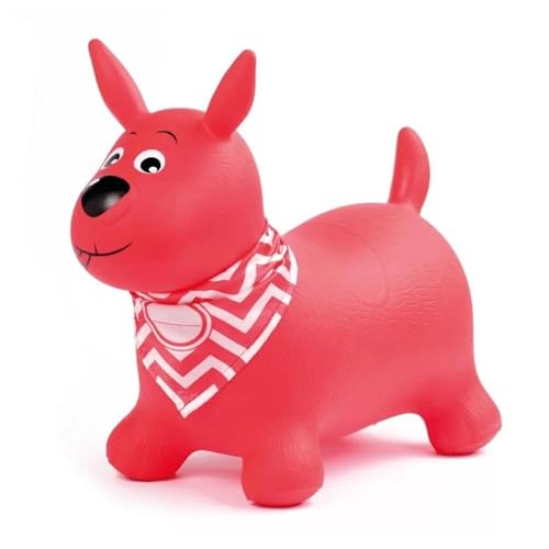 Ludi - Hüpfhund rot – 58 x 27 x 48 cm – dynamisches Spielzeug aus PVC mit personalisierbarem Bandana – für drinnen und draußen – ergonomische Griffe – inkl. Aufblassystem – ab 10 Monaten von LUDI