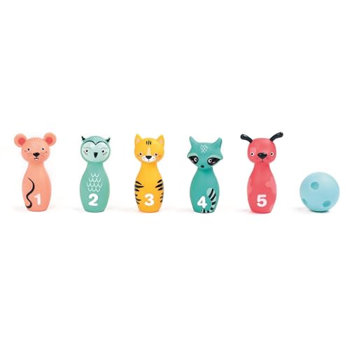 Ludi - Weiches Kegelspiel für Babys – ab 10 Monaten – 5 Kegel für Tiere leicht zu greifen + ergonomischer Ball – Geschicklichkeit, Zielen und Koordination – leise und leicht – 100% PVC, waschbar Ludi - Weiches Kegelspiel für Babys – ab 10 Monaten – 5 Kegel für Tiere leicht zu greifen + ergonomischer Ball – Geschicklichkeit, Zielen und Koordination – leise und leicht – 100% PVC, waschbar von LUDI