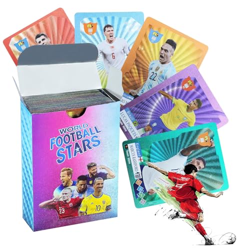 LUFEIS 55 Stück World Cup Fußball Star Karte, Fussballkarten, Soccer Star Collection Cards, Fußball Sammelkarte, Fußball Sammelkarte für Fans, Kinder, Jugendliche Und Erwachsene (Mehrfarbig) von LUFEIS