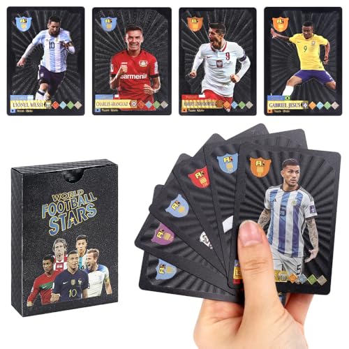 LUFEIS 55 Stück World Cup Fußball Star Karte, Fussballkarten, Soccer Star Collection Cards, Fußball Sammelkarte, Fußball Sammelkarte für Fans, Kinder, Jugendliche Und Erwachsene (Schwarz) von LUFEIS