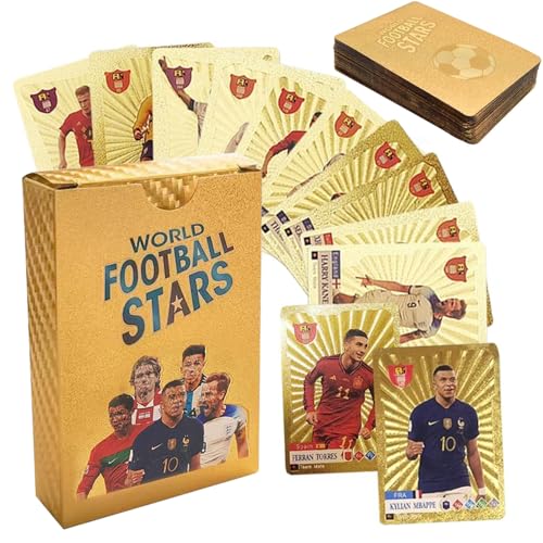 LUFEIS 55 Stück World Cup Fußball Star Karte, Fussballkarten, Soccer Star Collection Cards, Fußball Sammelkarte, Fußball Sammelkarte für Fans, Kinder, Jugendliche Und Erwachsene (Gold) LUFEIS 55 Stück World Cup Fußball Star Karte, Fussballkarten, Soccer Star Collection Cards, Fußball Sammelkarte, Fußball Sammelkarte für Fans, Kinder, Jugendliche Und Erwachsene (Gold) von LUFEIS