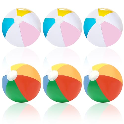 LUFEIS 6 Stück Wasserball Aufblasbar, 40cm Aufblasbarer Ball Wasserbälle, Beachball in Regenbogenfarben, für Sommeraktivitäten im Freien Wasserspiele Schwimmbad, Schwimmen Party Supplies von LUFEIS
