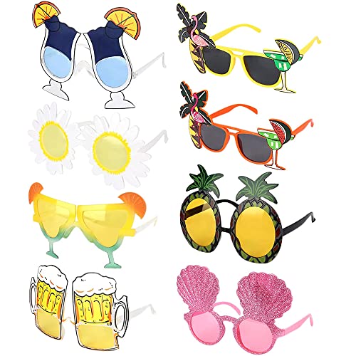 LUFEIS 8 Paar Party Brillen, Sonnenbrille Party, Hawaiian Tropical Party Brille Set, Lustige Sonnenbrille, Neuheit Party Sonnenbrille, Lustige Brillen für Foto-Requisiten, für Kinder Erwachsene von LUFEIS